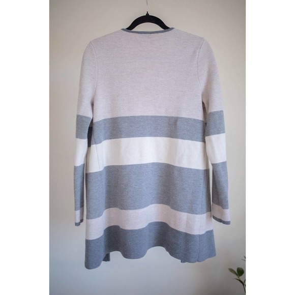 Talbots 100% Merino Wool Duster Cardigan Open Front Color Block Gray SZ M - Picture 7 of 11